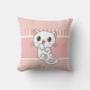 Patterned Dusty Pink with Cute Kitten Character Th Cushion