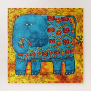 Patterned Elephant Watercolour Illustration Jigsaw Puzzle