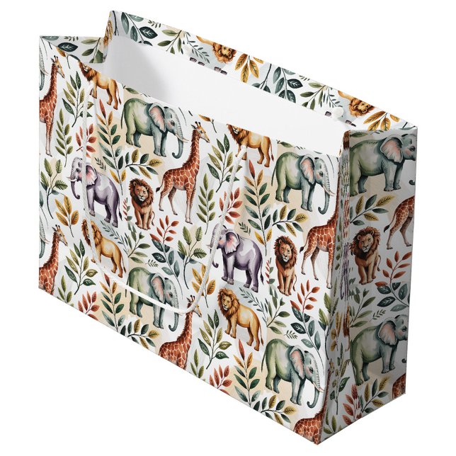 Patterned fabric featuring elephants, giraffes large gift bag (Creator Uploaded)