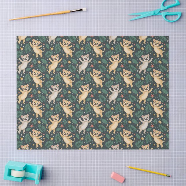 Patterned fabric featuring playful cartoon lion  tissue paper (Creator Uploaded)