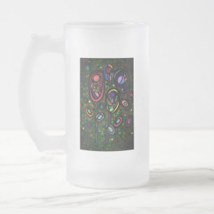 Patterned flowers frosted glass beer mug
