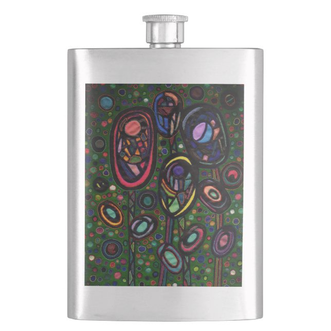 Patterned flowers hip flask (Front)