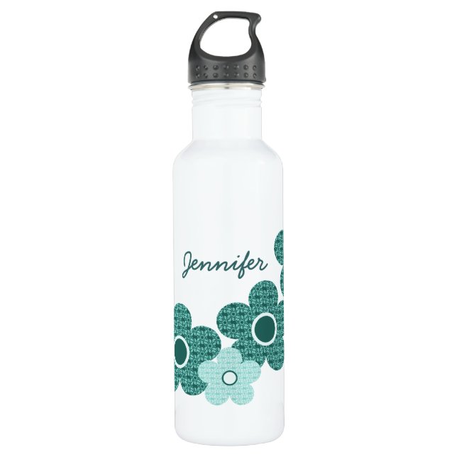 Patterned Flowers Liberty Bottle, Teal 710 Ml Water Bottle (Front)