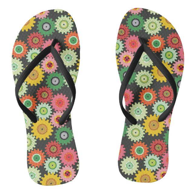 Patterned Gears Flip Flops (Footbed)