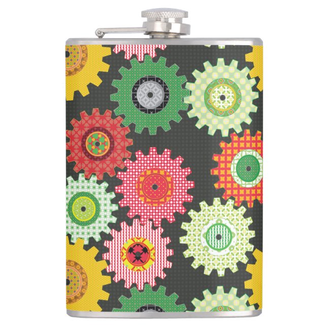 Patterned Gears Hip Flask (Front)