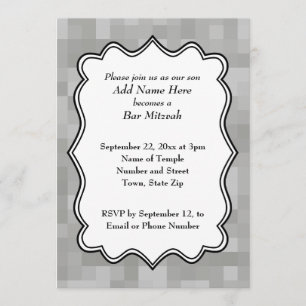 Patterned Grey, Black and White Bar Mitzvah Invitation