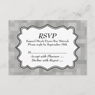 Patterned Grey, Black and White Bar Mitzvah RSVP Card