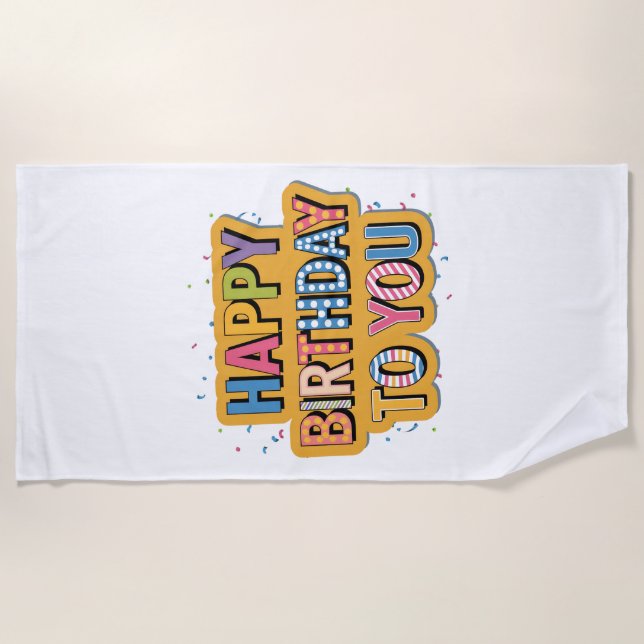 Patterned Happy Birthday Beach Towel (Front)