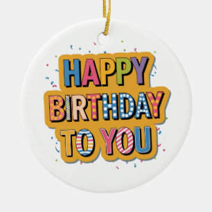 Patterned Happy Birthday Ceramic Tree Decoration