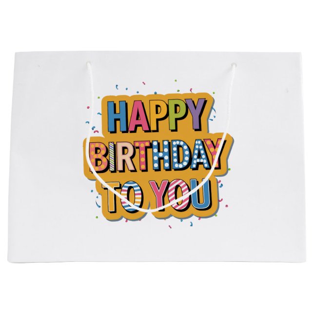 Patterned Happy Birthday Large Gift Bag (Front)