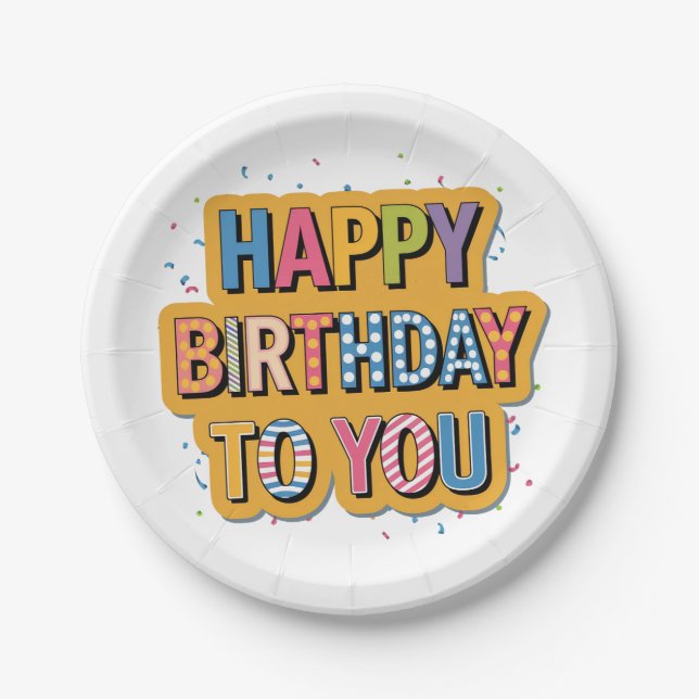 Patterned Happy Birthday Paper Plate (Front)