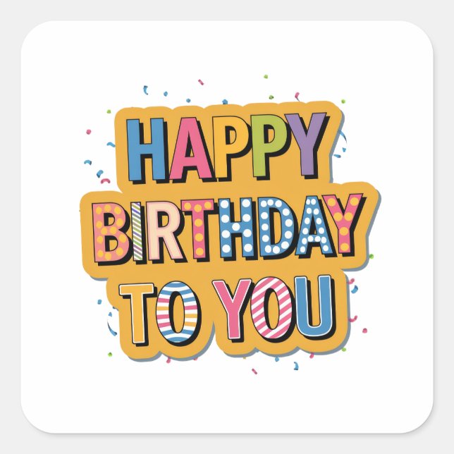 Patterned Happy Birthday Square Sticker (Front)