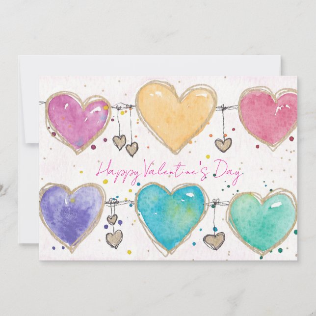 Patterned Hearts Valentine Notecard Invitation (Front)