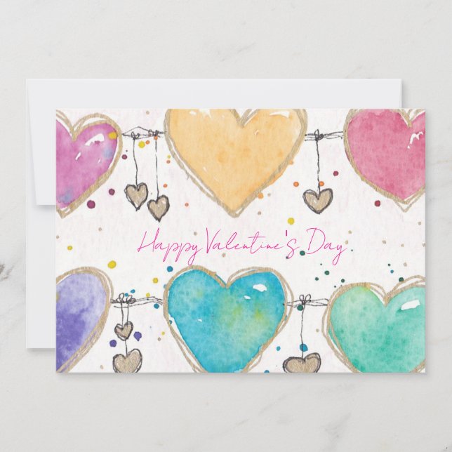 Patterned Hearts Valentine Notecard Invitation (Front)