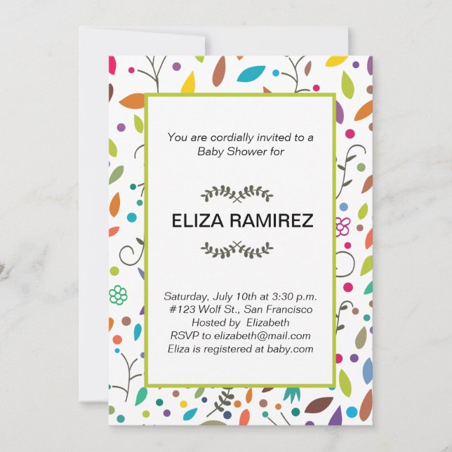 patterned leaves baby shower invitation (Front)