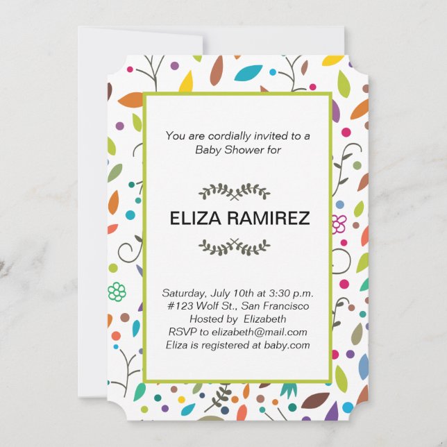 patterned leaves baby shower invitation (Front)