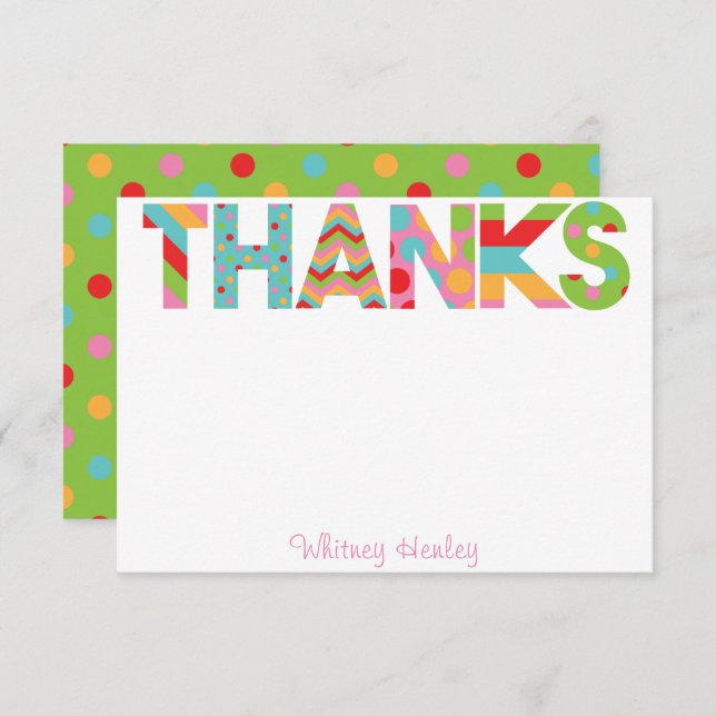 Patterned Letters THANKS Personalised Note Cards (Front/Back)
