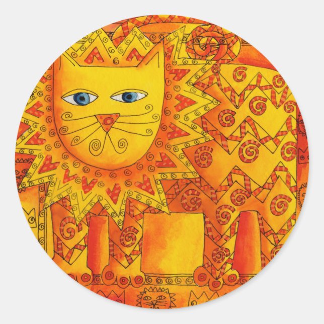 Patterned Lion Classic Round Sticker (Front)
