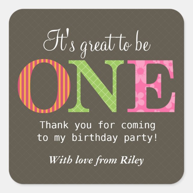 Patterned One Birthday Party Sticker (Front)