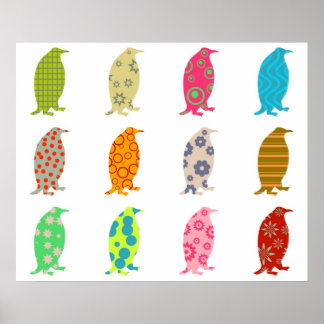 Patterned Penguins Poster