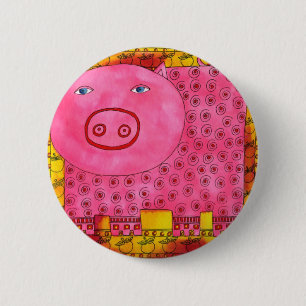 Patterned Pig 6 Cm Round Badge