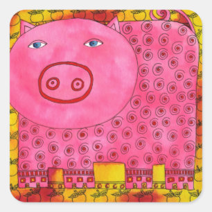 Patterned Pig Square Sticker