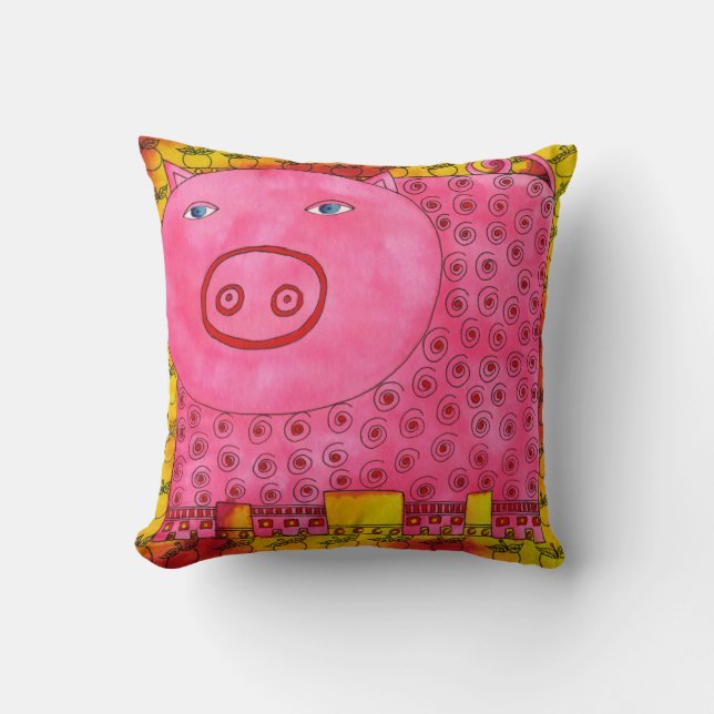 Patterned Pig Watercolour Illustration Cushion (Front)