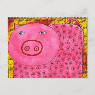 Patterned Pig Watercolour Illustration Postcard