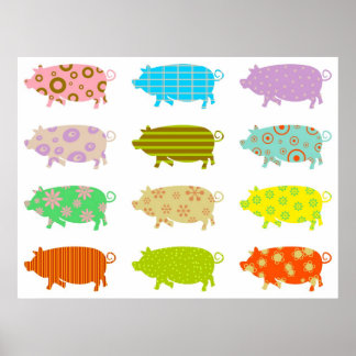 Patterned Pigs Poster