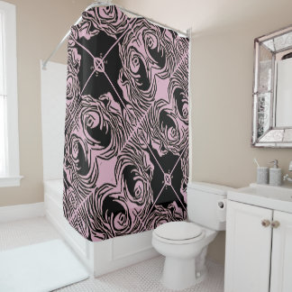 Patterned Pink Black Abstract Shower Curtain