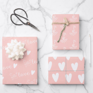 Patterned Pink Floral With Love  Wrapping Paper Sheet