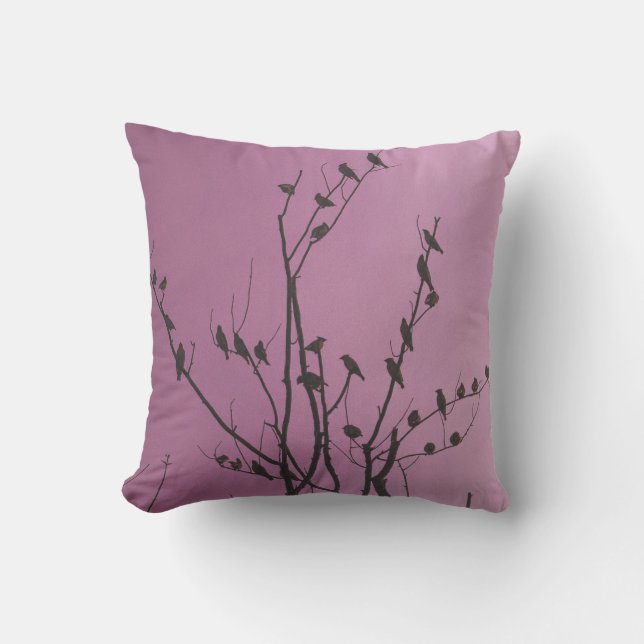 patterned purple throw pillow bird silhouette (Front)