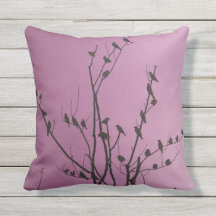 patterned purple throw pillow bird silhouette
