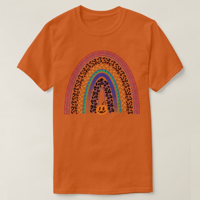 Patterned Rainbow Red Plaid, Leopard Print, Pumpki T-Shirt (Design Front)