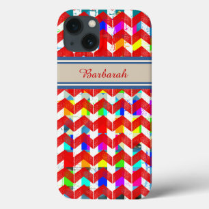 patterned red-chevron personalised iPhone 13 case
