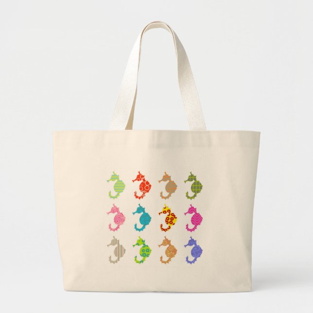 Patterned Seahorse Large Tote Bag (Front)