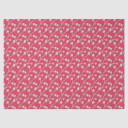 Patterned Silver-Grey Foliage on Bright Pink Red Tissue Paper