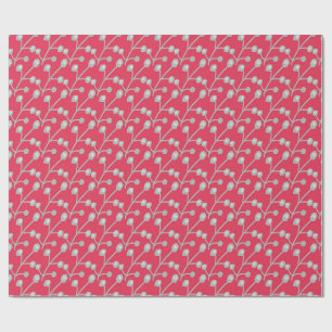 Patterned Silver-Grey Foliage on Bright Pink Red Wrapping Paper