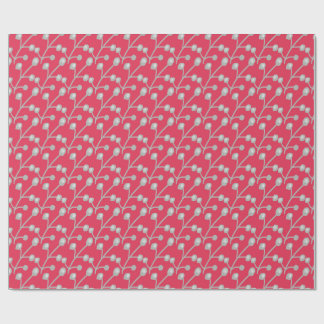 Patterned Silver-Grey Foliage on Bright Pink Red Wrapping Paper