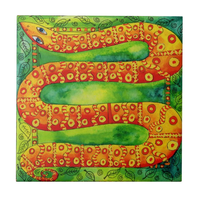 Patterned Snake Watercolour Illustration Tile (Front)