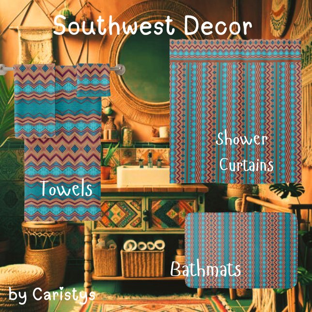 Patterned Teal, Rust, Brown Shower Curtain (Creator Uploaded)