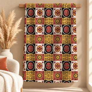 Patterned Terracotta Tribal Throw Blanket Design