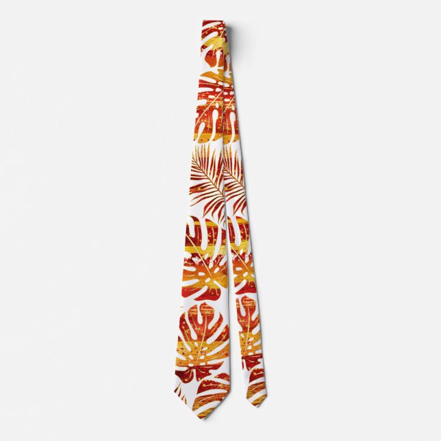 Patterned tropical leaves orange and gold tie (Front)