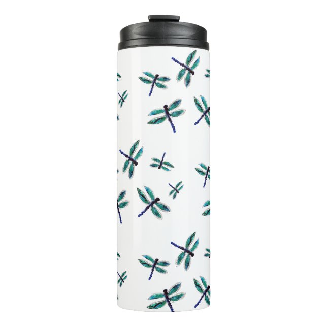 Patterned Turquoise Blue Dragonfly Thermal Tumbler (Front)