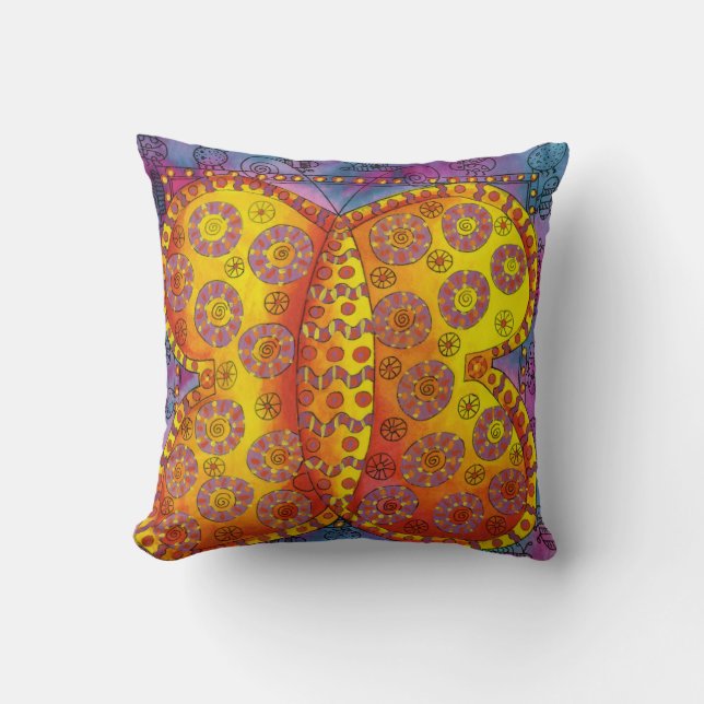 Patterned Watercolour Butterfly Illustration Cushion (Front)
