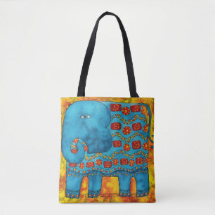 Patterned Watercolour Elephant Tote Bag