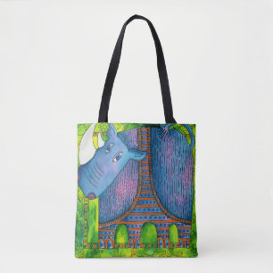 Patterned Watercolour Rhino Tote Bag