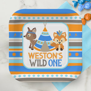 Patterned Wild One Boy First Birthday Paper Plate