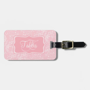Patterned wildflower damask pink named luggage tag