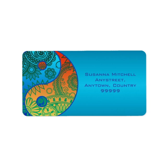 Patterned Yin Yang Orange and Blue Label (Front)